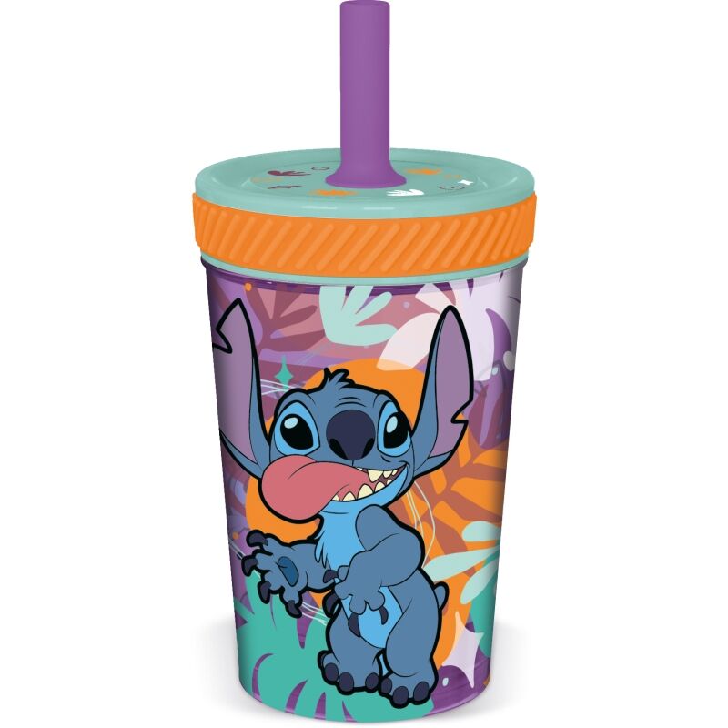 Vaso antivuelco stitch 370 ml con pajita