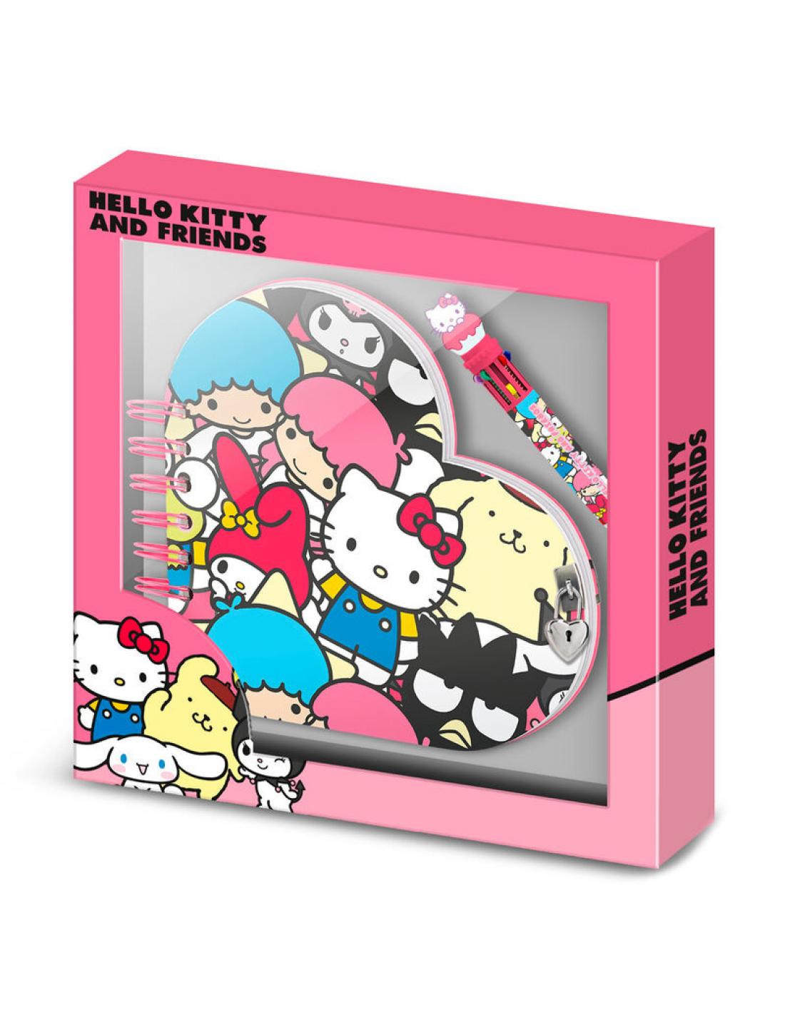 Cuaderno corazón llave boli Hello Kitty