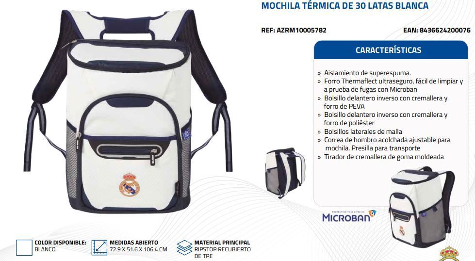 Mochila-nevera Real Madrid blanca 30 latas - Imagen 4
