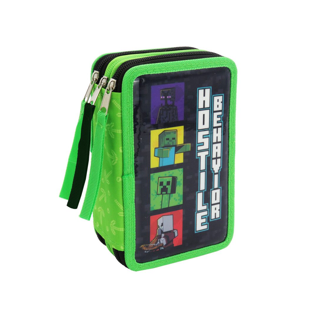 Plumier Minecraft 3 cremalleras con material escolar